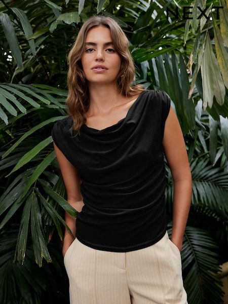 Black Sleeveless Drape Top (E67810) | £26