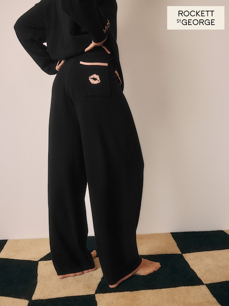Rockett St George Black Lips Knit Wide Leg Trousers (E67829) | £45