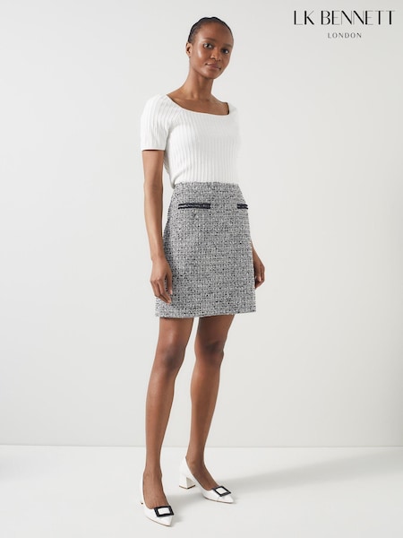 LK Bennett Black/Ivory Charlie Tweed and Trim Skirt (E67847) | £149