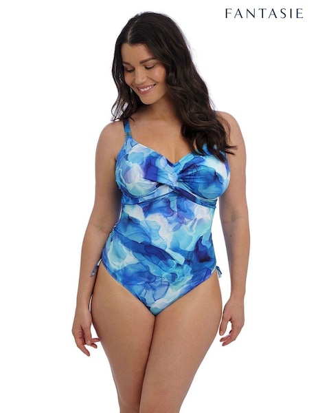 Fantasie Blue Dazzling Saunton Sands Underwire Twist Front Swimsuit With Adjustable Leg (E67931) | £92