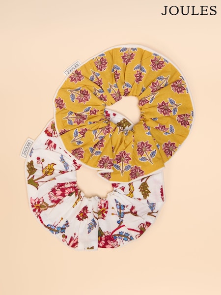 Joules Annika Yellow/White Pack of Two Scrunchies (E67963) | £12