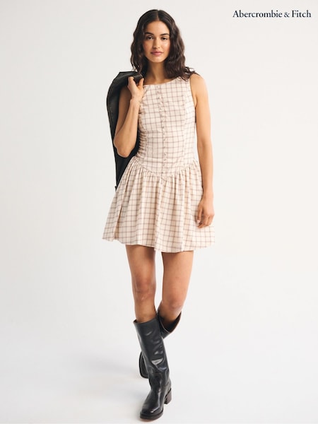 White - Abercrombie & Fitch Check Plaid Mock Neck Maxi Dress