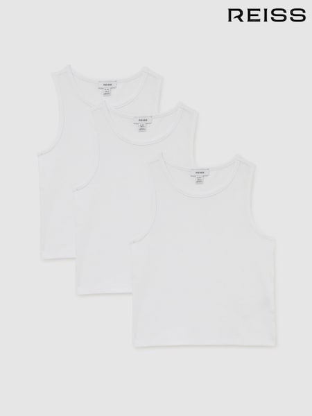 Reiss White Jaden 3 Pack 3-9 yrs Cotton Stretch Ribbed Vest 3 Pack (E67980) | £18