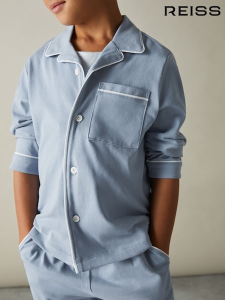 Reiss Airforce Blue Myers Set 3-9 yrs Brushed-Cotton Piped-Trim Pyjama Set (E67981) | £26