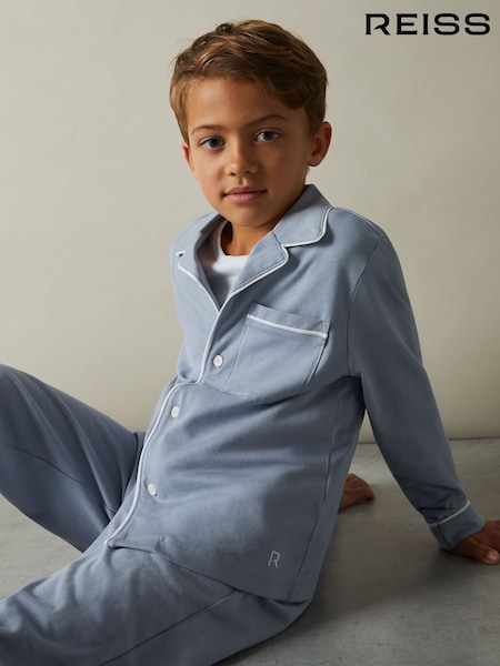 Reiss Airforce Blue Myers Set 9-13 yrs Brushed-Cotton Piped-Trim Pyjama Set (E67997) | £28