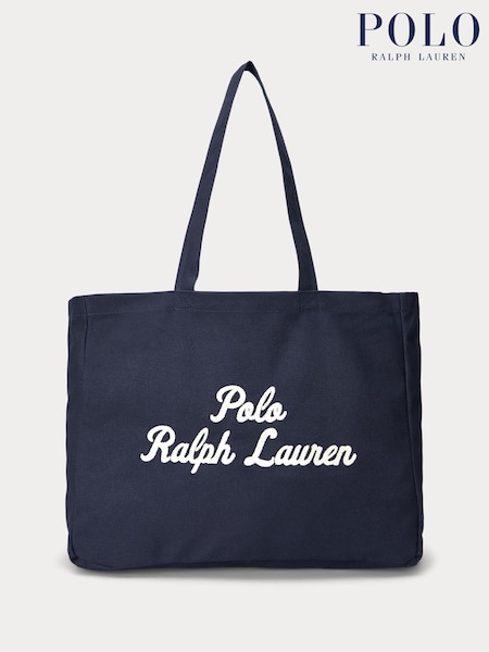 Polo Ralph Lauren Blue Embroidered Logo Canvas 100% Cotton Tote Bag (E68107) | £85