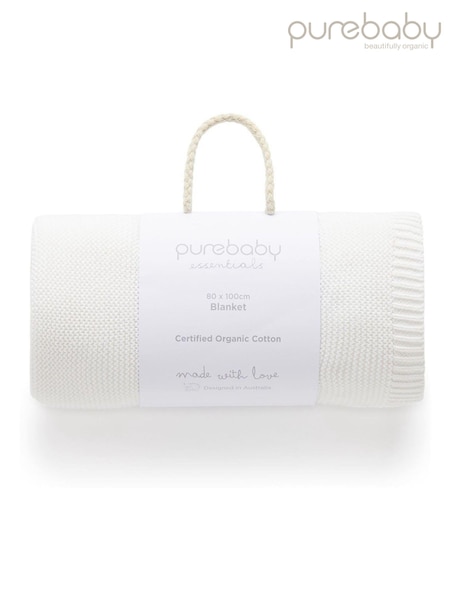 Purebaby White Textured Knit 100% Cotton Blanket (E68170) | £32