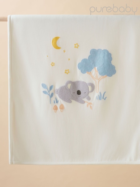 Purebaby Green Embroidered Lined 100% Cotton Blanket (E68175) | £55