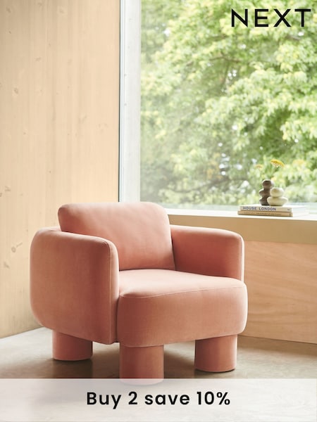 Opulent Chenille Peach Pink Bloor Tube Accent Chair (E68195) | £350