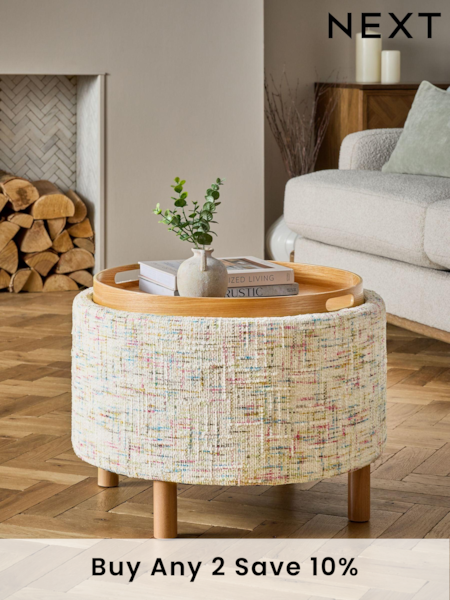 Multi Coloured Chenille Natural Ashton Storage Stool (E68203) | £160