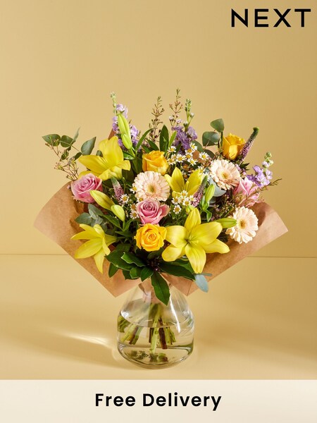 Pink/Orange XL Rose Stocks and Lilies Fresh Flower Bouquet (E68217) | £50