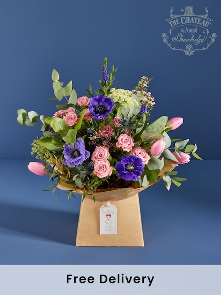 The Chateau by Angel Strawbridge Pink/Purple Spray Rose Tulip and Anemony Fresh Flower Bouquet in Gift Bag (E68218) | £40