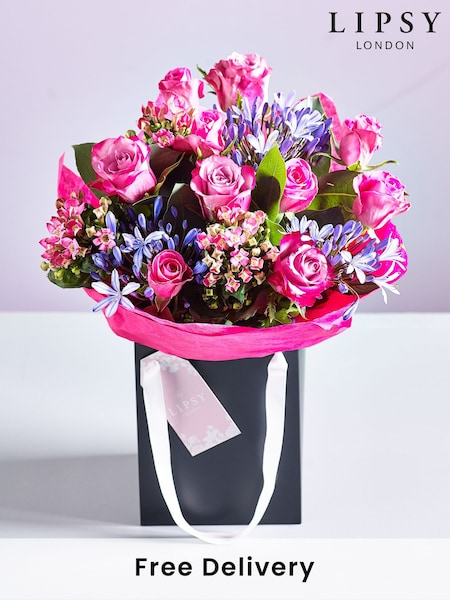 Lipsy Pink Rose and Agapanthus Fresh Flower Bouquet in Gift Bag (E68220) | £40