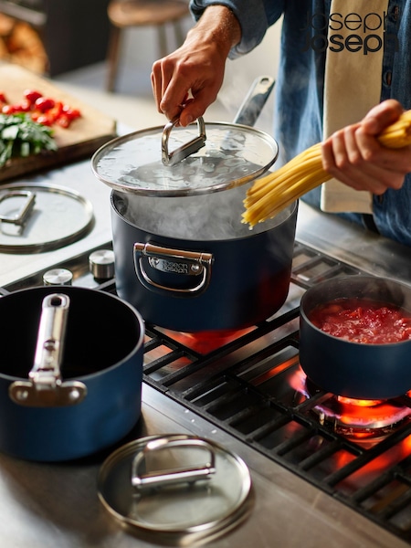 Joseph Joseph Midnight Blue Space Folding Handle Ceramic Nonstick 3 Piece Saucepan Set (E68332) | £295