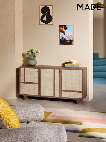 MADE.COM Dark Oak Effect Pavia Accent Rattan Large Sideboard (E68383) | £449
