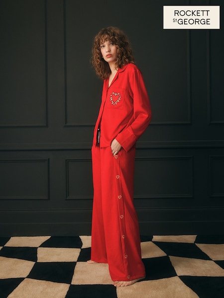Rockett St George Red Hammered Satin Heart Pyjamas (E68405) | £68