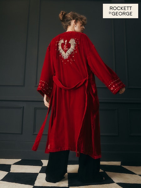 Rockett St George Red Velvet and Beaded Heart Robe (E68410) | £130