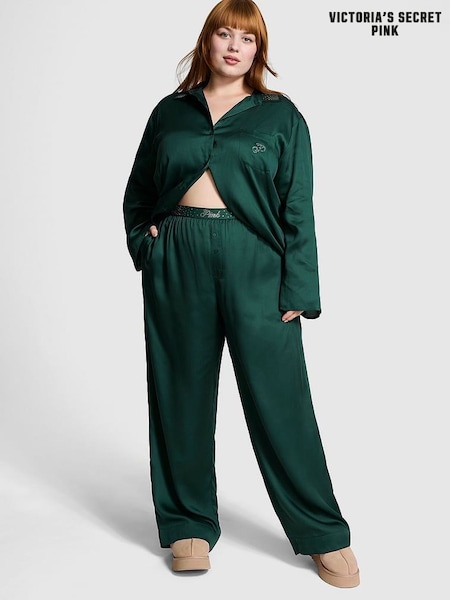 Victoria's Secret PINK Deep Forest Green Diamante Long Pyjama Set (E68555) | £59