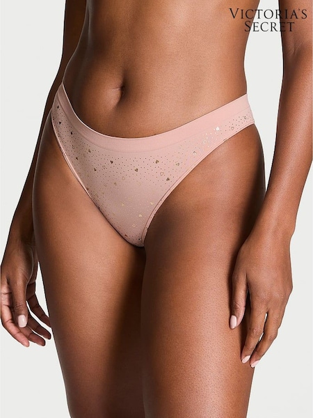 Victoria's Secret Pink Zinc Heart Foil Nude Thong Knickers (E68561) | £9