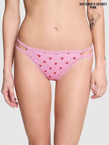 Victoria's Secret PINK Moonstone Pink Floral Print Lace Trim Rib Strappy Thong Knickers (E68570) | £9