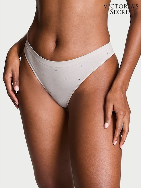 Victoria's Secret Silver Pearl Grey Stars Thong Knickers (E68579) | £9