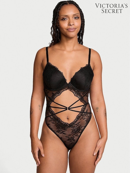 Victoria's Secret Black Rose Lace Bodysuit (E68583) | £69