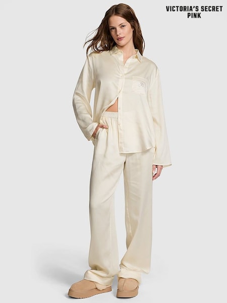 Victoria's Secret PINK Creamer White Diamante Long Pyjama Set (E68601) | £59