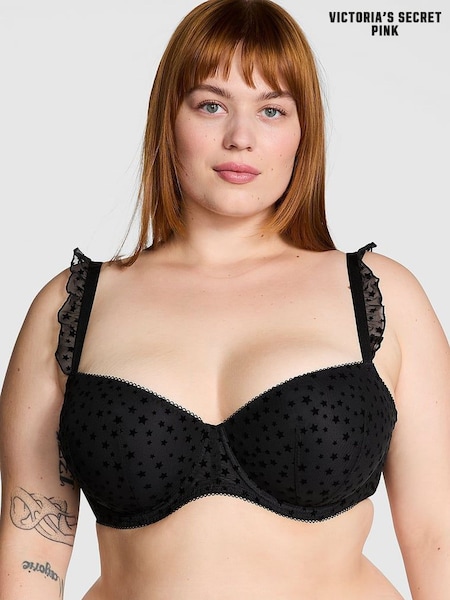 Victoria's Secret PINK Black Balcony Star Chaser Lace Bra (E68610) | £35
