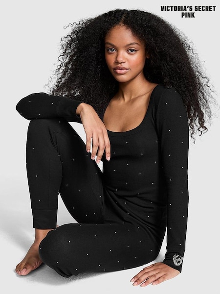 Victoria's Secret PINK Black Diamante Thermal Long Pyjama Set (E68873) | £49