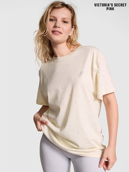 Victoria's Secret PINK White Shell Short Sleeve Oversized T-Shirt (E68928) | £35