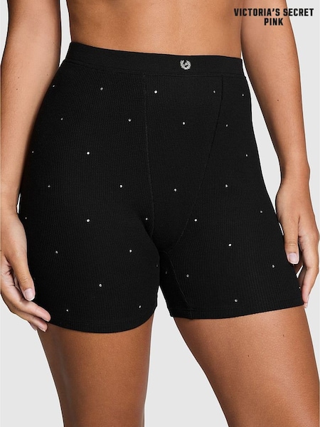 Victoria's Secret PINK Black Diamante Thermal Boxer Pyjama Shorts (E68962) | £25