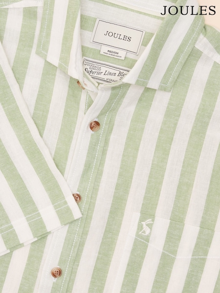 Joules Linen Blend Green/ White Stripe Short Sleeve Shirt (E68993) | £45