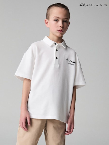 smALLSAINTS White Boys Oversized Rafa Textured Short Sleeve 100% Cotton Polo Shirt (E69030) | £22 - £26