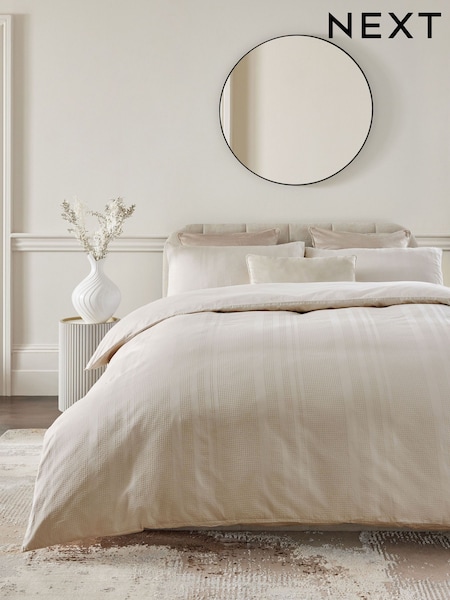 Natural Champagne 100% Cotton Waffle 300 Thread Count Sateen Duvet Cover and Pillowcase Set (E69115) | £55 - £85