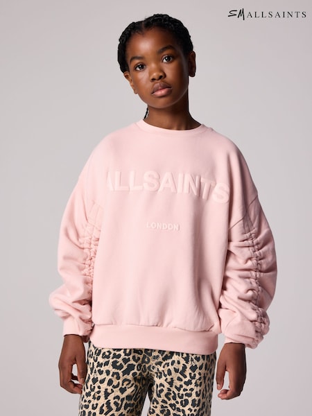 smALLSAINTS Light Pink Girls Oversized Cygni Ruched Sleeve Sweatshirt. (E69136) | £35 - £39