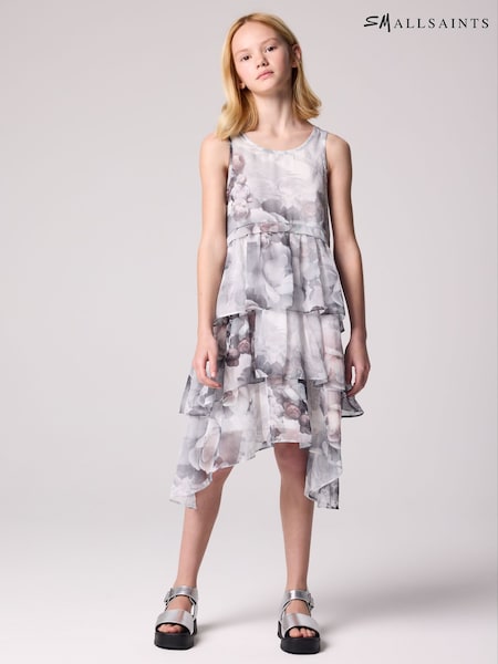 smALLSAINTS Grey Cavarly Floral Valley Girls Ruffled Dress (E69145) | £40 - £44
