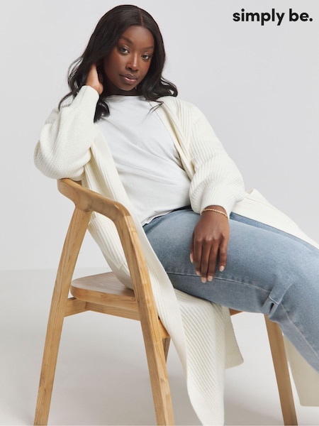Simply Be White Fisherman Rib Cardigan (E69301) | £28