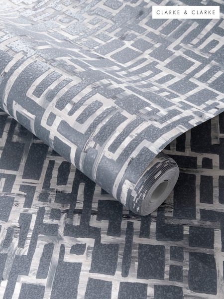 Clarke and Clarke Quadrata Steel Quadrata Wallpaper Sample (E69372) | £1