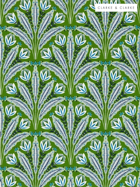 Clarke and Clarke Cobalt Green Attingham Wallpaper Sample (E69399) | £1