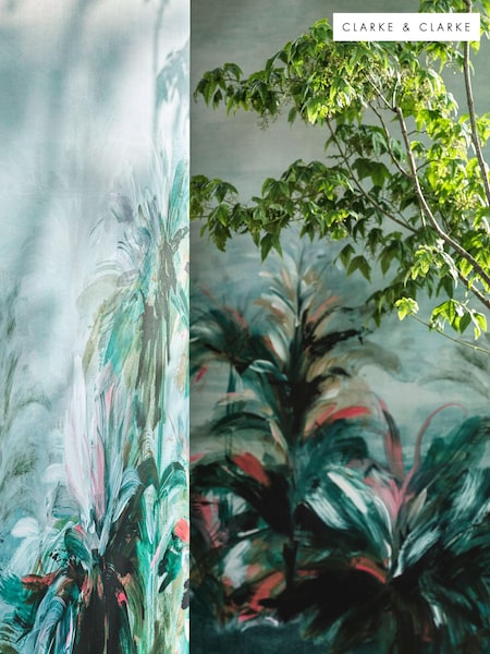 Clarke and Clarke Alberi Teal Alberi Banner Wallpaper Sample (E69404) | £1