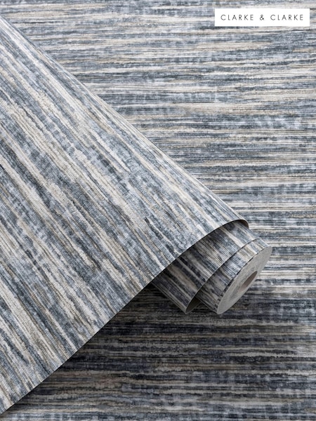 Clarke and Clarke Dritto Charcoal Linen Dritto Wallpaper Sample (E69485) | £1