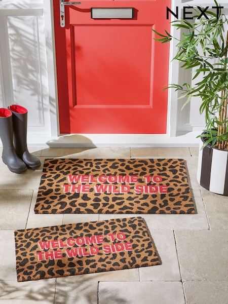 Multi Leopard Print Wild Side Slogan Doormat (E69973) | £14 - £24