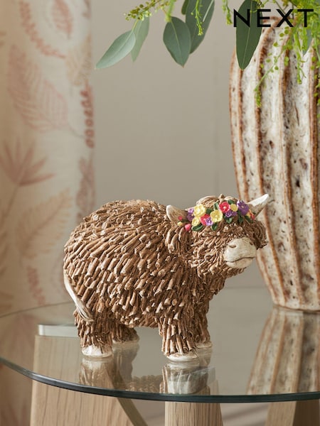 Natural Hamish the Highland Cow Medium Dangly Leg Ornament With Floral Crown (E70167) | £12