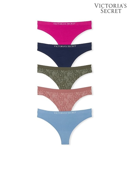 Victoria's Secret Pink/Blue/Green Thong 5 Pack Knickers (E70382) | £27