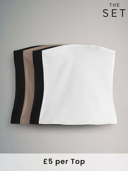 The Set Black/Black/Taupe Brown/White 4 Pack Bandeau Tops (E70438) | £20