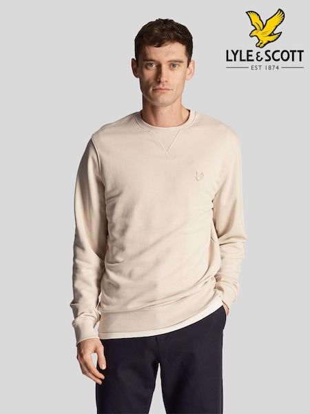 Lyle & Scott Cream Tonal Eagle Crew Neck 100% Cotton Sweatshirt (E70956) | £65