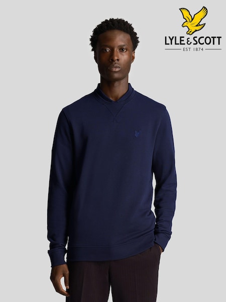Lyle & Scott Blue Tonal Eagle Crew Neck 100% Cotton Sweatshirt (E70967) | £65