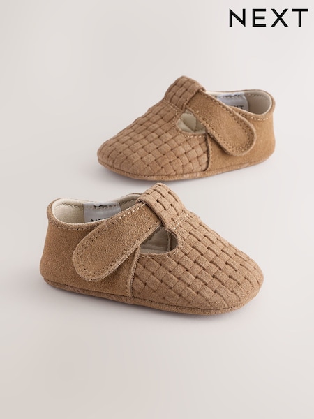 Tan Woven Suede Baby Leather T-Bar Shoes (0-24mths) (E70974) | £12