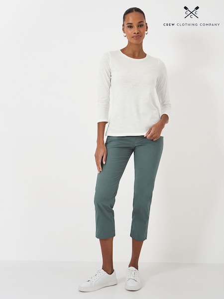 Crew Clothing White Long Sleeve Perfect Slub Crew Neck 100% Cotton T-Shirt (E71125) | £25