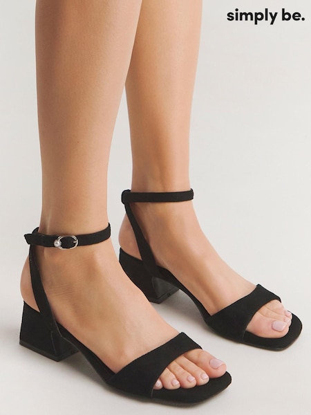 Simply Be Black Barely There on Low Block Heels in Extra Wide Fit (E71172) | £29